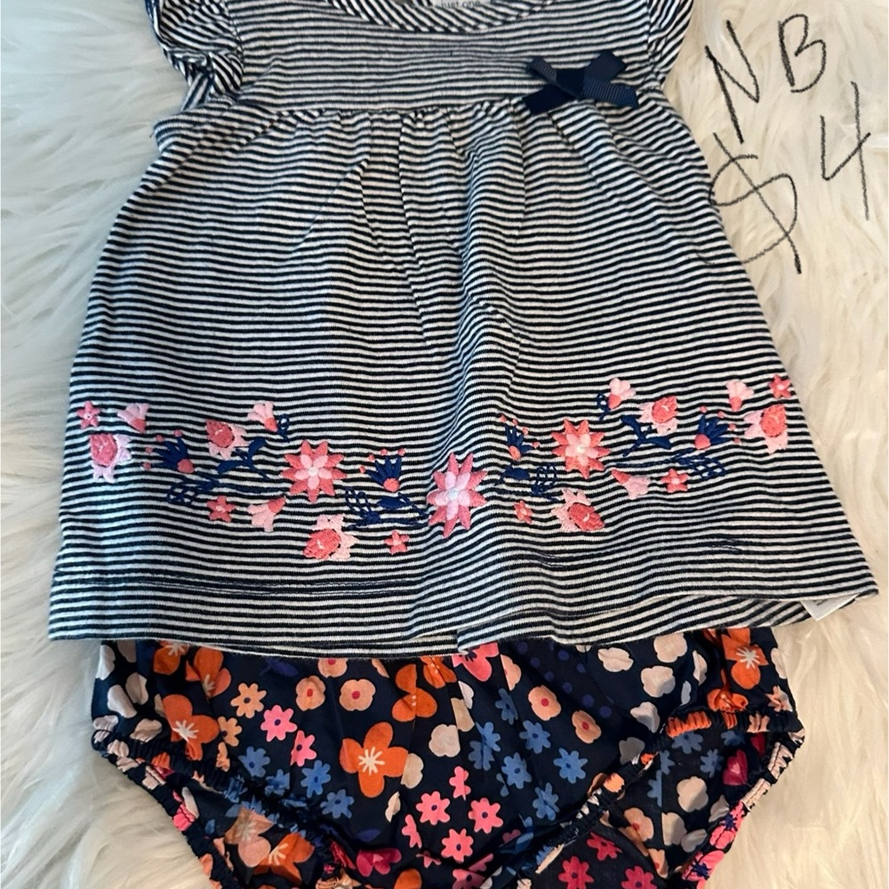 Striped Baby Dress with Floral Bloomers